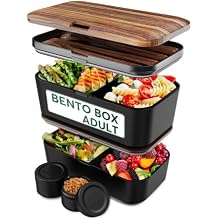 Umami Large Bento Box Adult Lunch Box 51 oz, Space-Saving Nestable Design w/4 Utensils, 2 Sauce Jars, Versatile, Leakproof Bento Lunch Box, Microwavable, Dishwasher Safe Lunch Containers For Adults