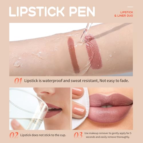 NewBang Double Colors Nude Lip Liner and Lipstick 2 in 1 Set,Moisture Smooth Dark Lipliner Light Lipstick Waterproof Longlasting Natural for Full Lip Look Makeup Nourishing Lip Stain Gloss Crayon#5 - Image 5