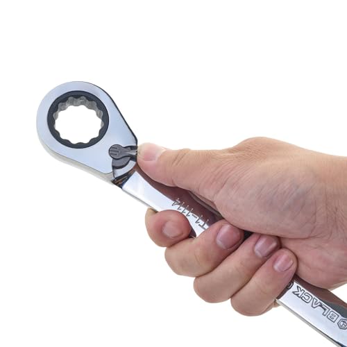 Image of BLACK CANYON 15 /16 Inch Ratchet Combination Wrench, 12-Point Box End & Hex Opening, Polished Steel Ratcheting Wrench with SAE & Metric Sizes