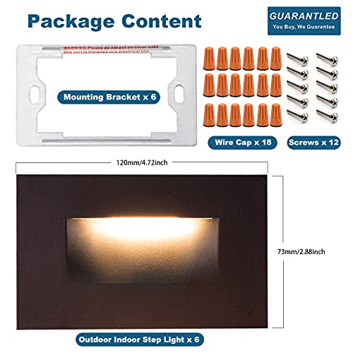 GUARANTLED Step Lights Outdoor 6 Pack Classic, 120V 3CCT Selectable Stair Lights Indoor, Waterproof LED Deck Decor Hardwired Dimmable, Brown Finish Aluminum Outdoor Lighting, ETL Wet Rated by GUARANTLED - Image 6