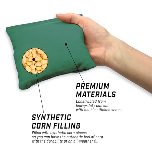 GoSports Cornhole-Wurfsäckchen, Set mit 4 Stück, Design gemäß Regelvorgaben, für jedes Wetter geeignet, Dunkelgrün