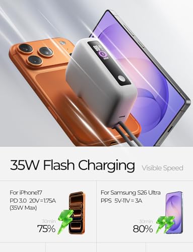 Image of LISEN [Practical&Lazy Design 3 in 1 Travel Essentials Power Bank,7000mAh 35W Fast Charging with Wall Plug and Build-in Cable for iPhone 17 16 15 Pro Max Plus,Samsung Galaxy,iPad,Android,Mint Green
