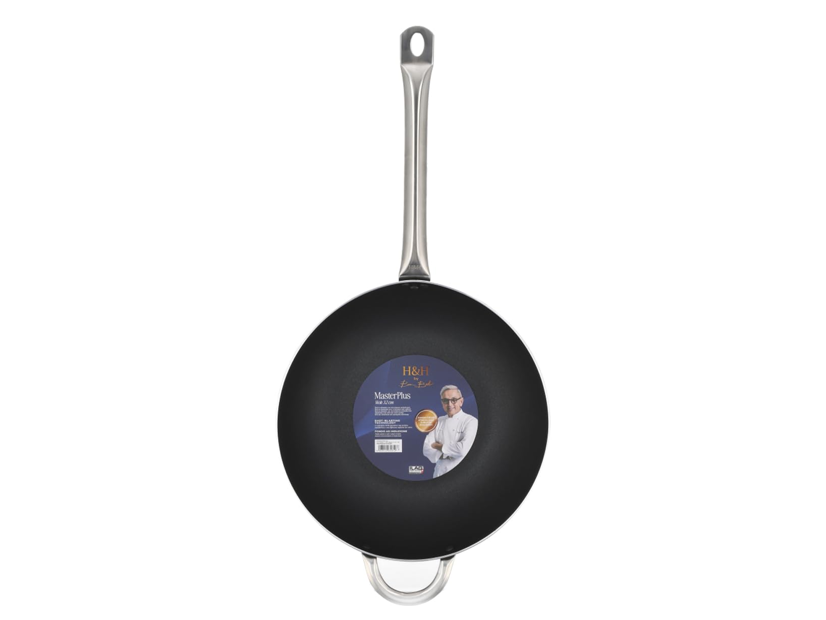 H&H by Bruno Barbieri Wok MasterPlus 32 cm, Alluminio con Rivestimento Antiaderente, Induzione, Nero