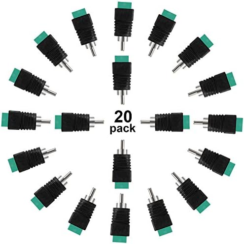 20 Piece Speaker Wire Adapter Compatible with RCA to AV, Phono Plug Solderless Converter Audio Video Speaker Wire Connectors, CCTV Applications Male Cable