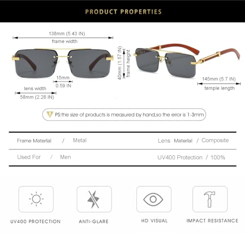 Image of Gleyemor Mens Sunglasses Fashion Rimless Rectangle Sunglasses Square Frameless Sunglasses for Men