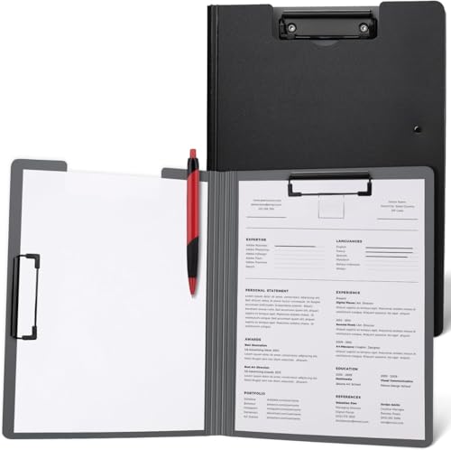 Image of A4 Clipboards File Folder | 360 Degree Flip Sturdy Writing Pad with Strong Metal Dual Clip | Multi-Functional Binder File Folder for School, Office, Artists & Professionals (1, Black)