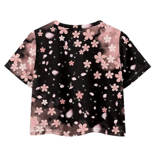 Image of Kids T Shirt Short Sleeve Crop Tops for Girls Summer Clothes Pullover Tees Shirt 5-14