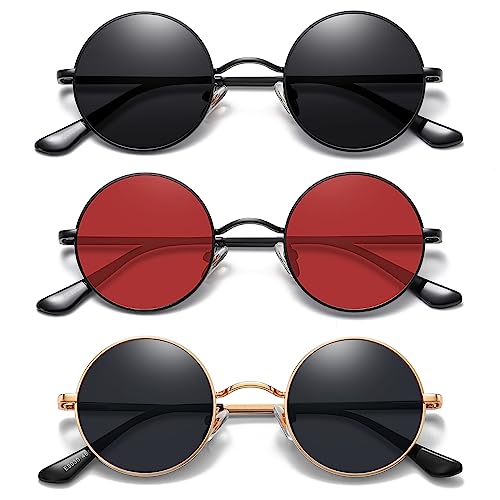 Image of MEETSUN Small Round Polarized Sunglasses for Men Women Metal Retro Hippie Circle Sun Glasses Driving Festival Cosplay UV400