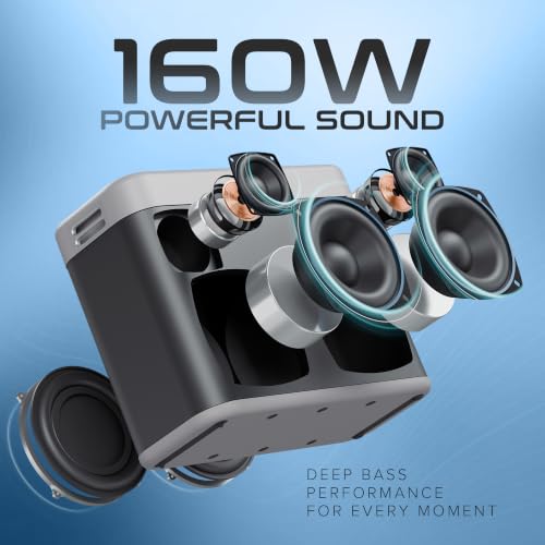 Image of Lenyes S832 160W Bluetooth Party Speaker, 2 Wireless Mics, 20000mAh Battery, 10Hr Playtime, Guitar and Mic Input, USB TF AUX, TWS Stereo, EQ and Echo Control, Karaoke Speaker (Black)
