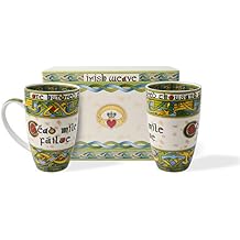 Royal Tara Irish Cead Mile Failte Mug Set of Two in a Matching Gift Box From the Irish Weave Collection, Capacity is 400 ml/14 Fl Oz