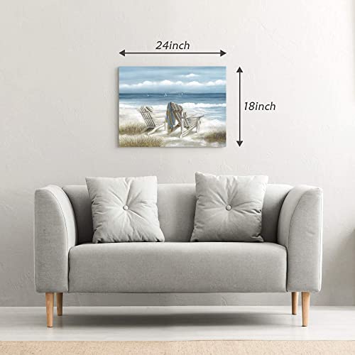 Abstract Beach Canvas Wall Art: Modern Bedroom Blue Ocean Wave Picture Relaxing Living Room Tropical Coastal Scene Print Sea Landscape Painting 24X18 Horizontal Summer Seascape Artwork #TOP5