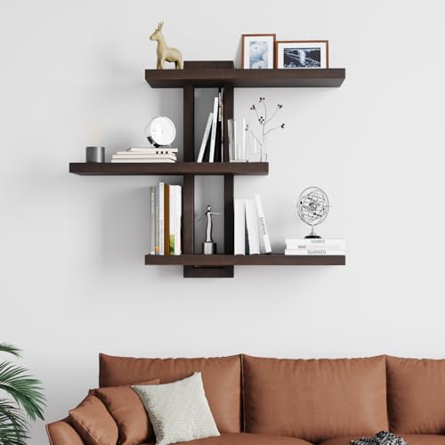 yaqew Variable Wood Floating Shelves Set of 3, Wall Cube Shelves 28.35' Max, Wall Shelves for...