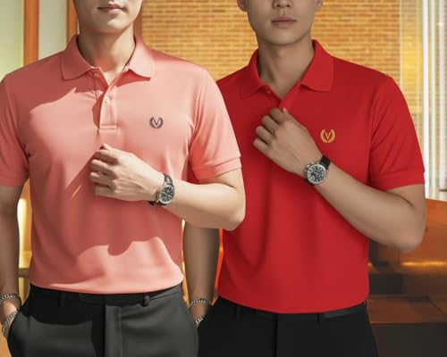 Image of MACK JONNEY Men's Solid Polo T-Shirt | Premium Cotton Blend | Regular Fit | Short Sleeve | Collared Casual Wear|Pack of 2 -MJ-157