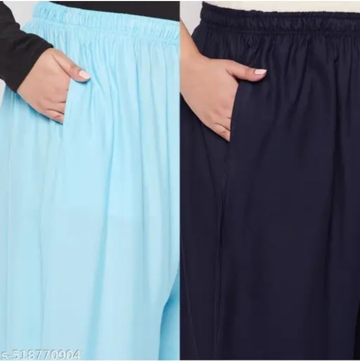 Image of Women's Jumbo Combo Palazzo | Extra Wide Leg Flared Ethnic Trousers | Pack of High Waist Relaxed Fit Palazzos for Women | Stylish Plain Solid Color Bottom Wear for Kurti & Tops | Jumbo Value Pack