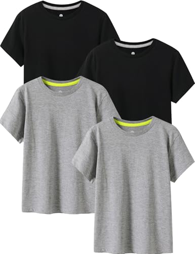 Image of LAPASA Boys & Girls Cotton T-Shirts 4 Pack Tagless Tees for 3T-13Y Kids K01 | Ribbed Crewneck Short Sleeve Undershirts for Toddlers and Teens. Soft, Breathable, Ideal for School /Daily Wear /Sport