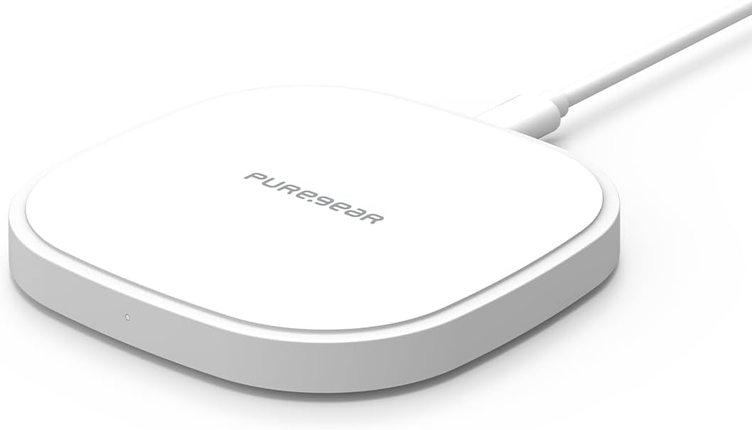 PureGear 15W Qi-Certified Fast Wireless Charging Pad for iPhone 17/17Pro/17ProMax/16/15/14/13/12, Galaxy S25 S24 S23 S22 & More Qi Enable Devices Include AC Adapter, 4Ft USBC Cable(Lifetime Coverage)