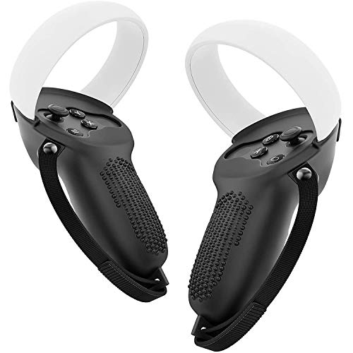 TOPPLAY touch controller grips cover for oculus quest 2 accessories,Comfortable elastic silicone controller grips with knuckle hand strip,Anti-slip,Anti-throw,2 rocker caps for free(black)