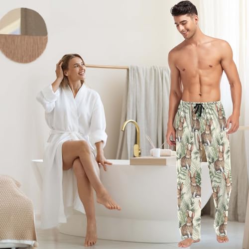 visesunny Mens Pajama Pants Cute Rabbit Woodland Bunny Cotton Men's Sleepwear Lounge Pants Pj Pants3