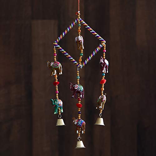 eCraftIndia Handcrafted Decorative Elephant Wall/Door/Window Hanging Bells