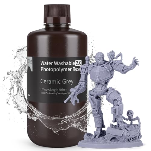 Image of ELEGOO Upgraded Water Washable Resin 2.0, Grey 1000G | 3D Printer Resin Low Viscosity and High Precision, 405nm Rapid UV-Curing Photopolymer for LCD /DLP 3D Printing