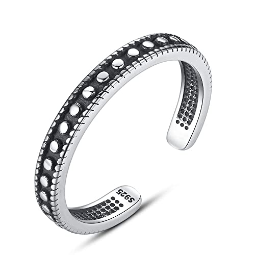Bague de couple S925 ajustable sans erreur de taille - Anneau ouvert rétro empilable uni
