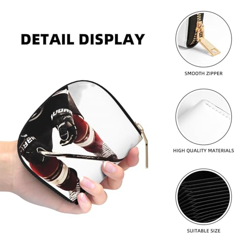 Ice Hockey Pattern Credit Card Holder Wallet, Leather Zipper Card Wallet For Women Ladies Rfid Blocking Card Case Small Coin Purse Accordion Wallet Gift4
