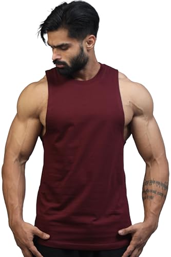 Image of JUARI BE A GENTLEMAN Men's Supper Combed Narrow Shoulder Gold Finish Sleeveless Deep Arm Cut Cotton Vest
