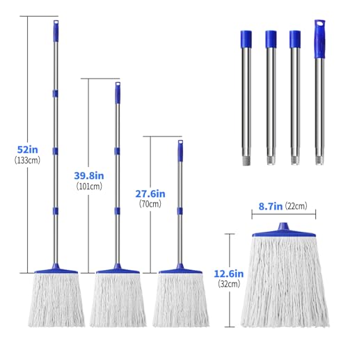 Indoor Cotton Mops for Floor Cleaning - Indoor Cleaning Mop for Wood Floors, Tile, Hardwood Floor, 52\" Adjustable Stainless Steel Handle Mops to Clean Living Room, Kitchen,Bathroom. (White Blue) - Thumbnail 3