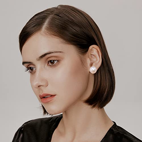 Big Pearl Earrings - Extra Oversized Classic Faux Round Large Simulated Pearl Studs for Women,Hypoallergenic to Sensitive Ears4