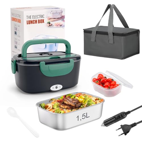 Marmita Elétrica 1,5L Aço Inox Portátil Bivolt 12v/24v 110v/220v Lancheira Térmica para Adultos para Carro/Caminhão/Escritório
