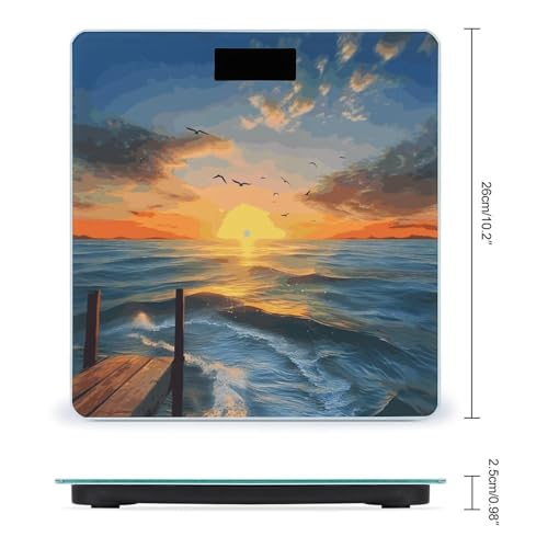 Báscula digital Sunset Sea de vidrio templado para baño miniatura 2