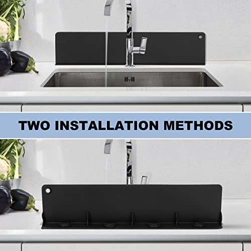 Unbroge Kitchen Sink Splash Guard, Silicone Sink Splash Guard Flap With Suction Cup,Self Draining Drip Catcher,2 Pieces Of Kitchen Sink Splash Guards, Bathroom(Black) #TOP3