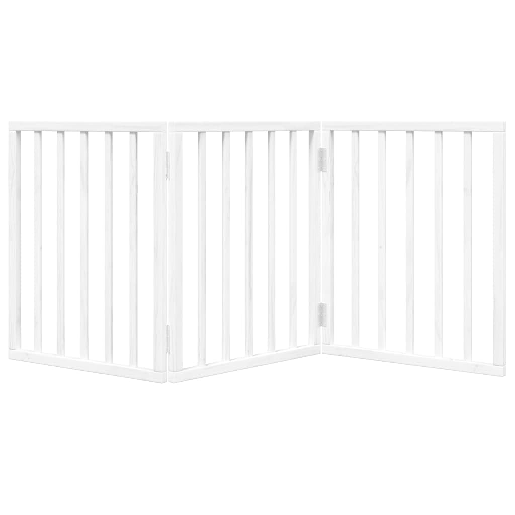 3-TLG. faltbares Hundetor aus Pappelholz, weiß 150 cm, Haustiergitter ohne Bohren montierbar, platzsparend zusammenfaltbar für Wohnzimmer, Küche und Treppe