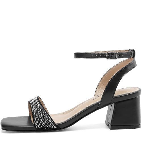 Image of TEAIEUI Block Heels for Women, Square Open Toe Heeled Sandals, Chunky Ankle Strap Shoes for Dress, Party, Prom, Low Heel 2 inch