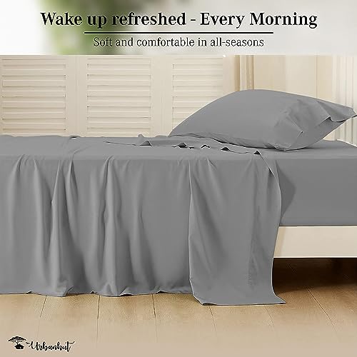 URBANHUT 800 Thread Count Egyptian Cotton Sheets Twin Size, Long Staple Sheets Set for Twin Size Bedding, 3 Pc Bed Sheet Sets, Luxury Hotel Sateen Sheets Fits 16" Deep Pocket - Dark Grey