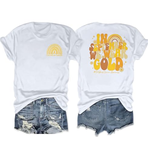 Childhood Cancer Awareness Shirt Women Pediatric Cancer Shirts in September We Wear Gold Tshirt Cancer Support Tee