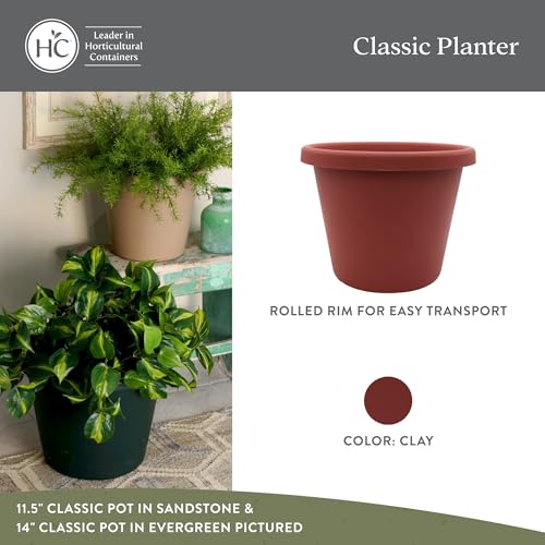 The HC Companies Classic Round Plastic Plant Pot w/Rolled Rim - Lightweight & UV Resistant Flower Pot for Herbs & More - Outdoor & Indoor Plant Pots w/Drainage (17 inch Clay, Pack of 1)