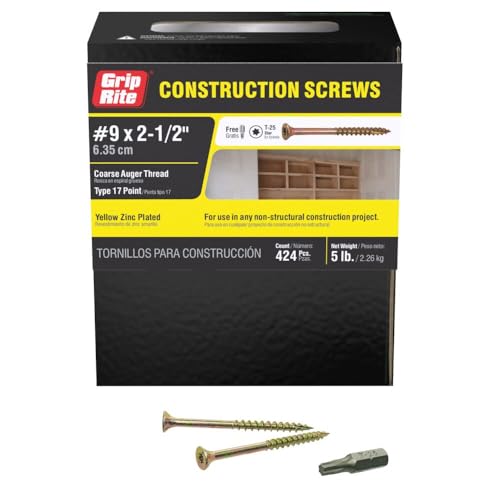 Grip Rite Prime Guard 212GCS5 T25 Star Drive Construction Screws with Type 17 Tip 5-Pound Box, 8 by 2-1/2', Gold