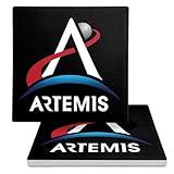 NASA Artemis Moon Logo Square Ceramic Coasters, Set of 2, 3.9", Cork Base