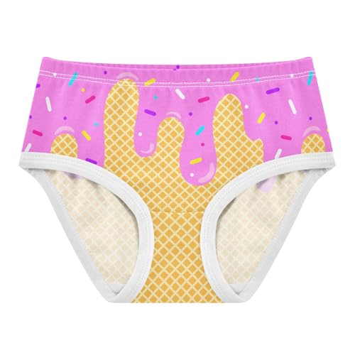Little Girls' Soft Cotton Underwear Kids Breathable Comfort Pink Ice Cream Panties Briefs Toddler