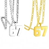 Larfraecy 2Pcs Stainless Steel Number 67 Pendant Necklace, Titanium Steel Chain Gold & Silver Set, Ideal 67 Gifts for Men 67 T Shirt, Sports Jersey Lucky Chain for Woman Man Daily Wear