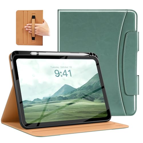 MoKo for iPad A16 Case 11-inch, iPad 11th/10th Generation Case (2025/2022) with Pencil Holder & Pocket, Premium PU Leather Folio Stand Cover, Multiple Viewing Angles, Green