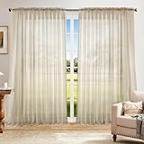 Dreaming Casa Solid Sheer Curtains 96 Inches Long Taupe Rod Pocket Voile Draperies for Bedroom Living Room, 2 Panels, Each 100' W x 96' L