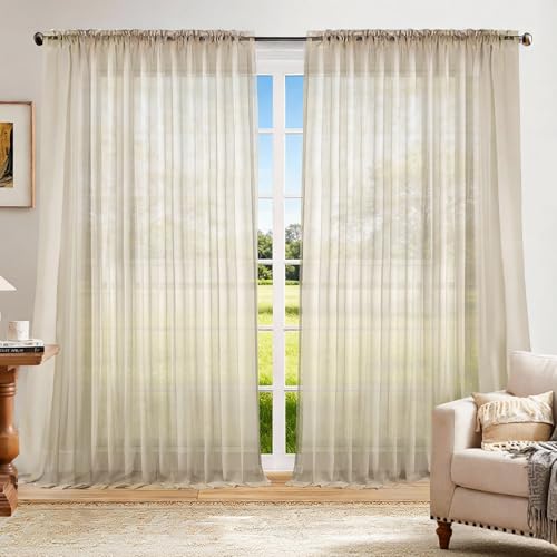 Dreaming Casa Rod Pocket Solid Sheer Curtains, Taupe, 100" W x 96" L