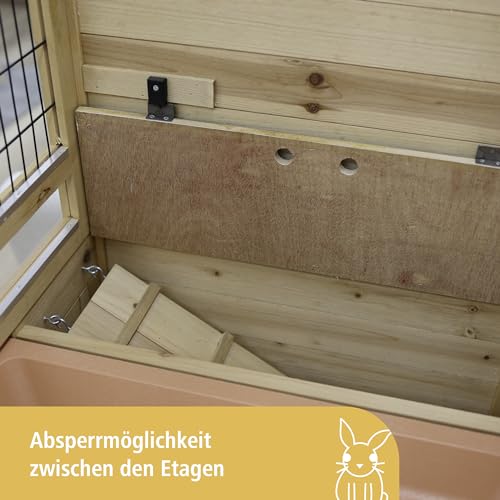 Kerbl Pet Kleintierkäfig Indoor Deluxe, Kleintierstall, 115x60x118cm, Holz, Metallgitter, Nager, Kaninchen, Meerschweinchen, zwei Etagen