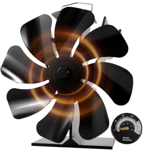 HAWCAFU Kaminventilator ohne Strom, 8 Flügel Ofenventilator – Leiser Betrieb, mit Thermometer, Wärmebetriebene Feuerventilatoren für Holzofen/Kamin/Holzbrenner