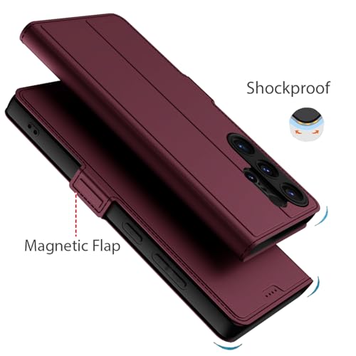 Image of Kapa Noble Slim Magnetic Leather Flip Case Cover for Samsung Galaxy S25 Ultra | Card Holder Stand Flip Wallet Case (Wine Red)