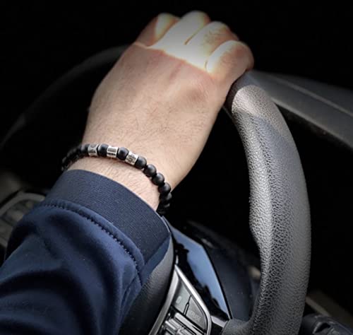 Personalized Engraved Mens Black onyx Stone Bracelet with Names -Black Matte Onyx Family Names - Family Name Bracelet Anniversary, Birthday Gift, Valentines day Gift4