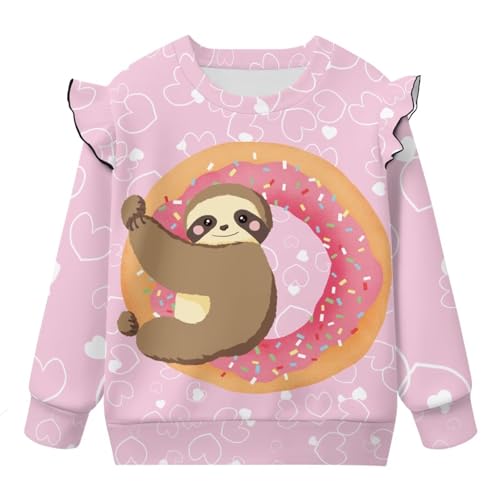 Girls Ruffle Crewneck Pullover Loose Long Sleeve Sweatshirts Elastic Lightweight Kids Casual Crewneck Sweatshirt