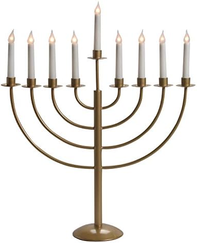 Beautiful Gold Tone Electric Menorah With Candle Design